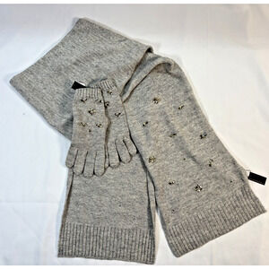 Banana Republic Knit Scarf And Gloves Set Gray Crystal Embellished Winter